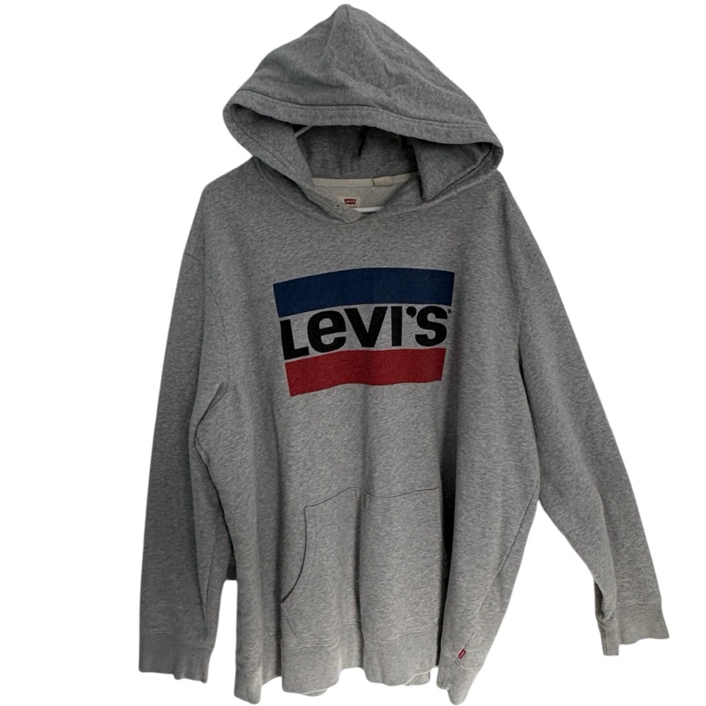 Levi's Men's Cotton Blend Graphic Logo Relaxed Fit Pullover Hoodie, Gray, XXL